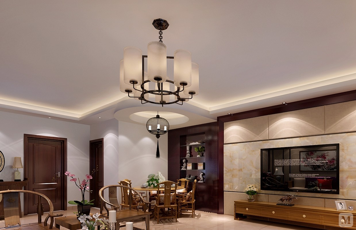 6万153㎡中式四房装修简洁典雅与端庄含蓄的完美碰撞