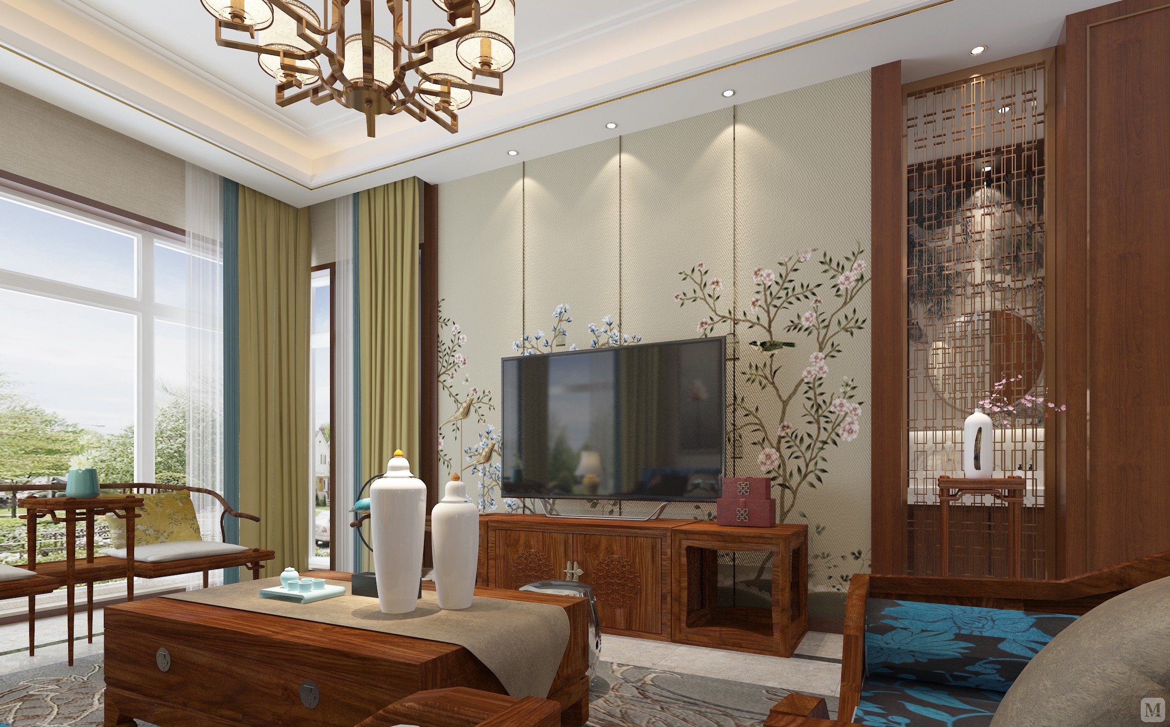 53.2万258㎡中式四房装修淄博碧桂园新中式-红星美凯龙家装效果图