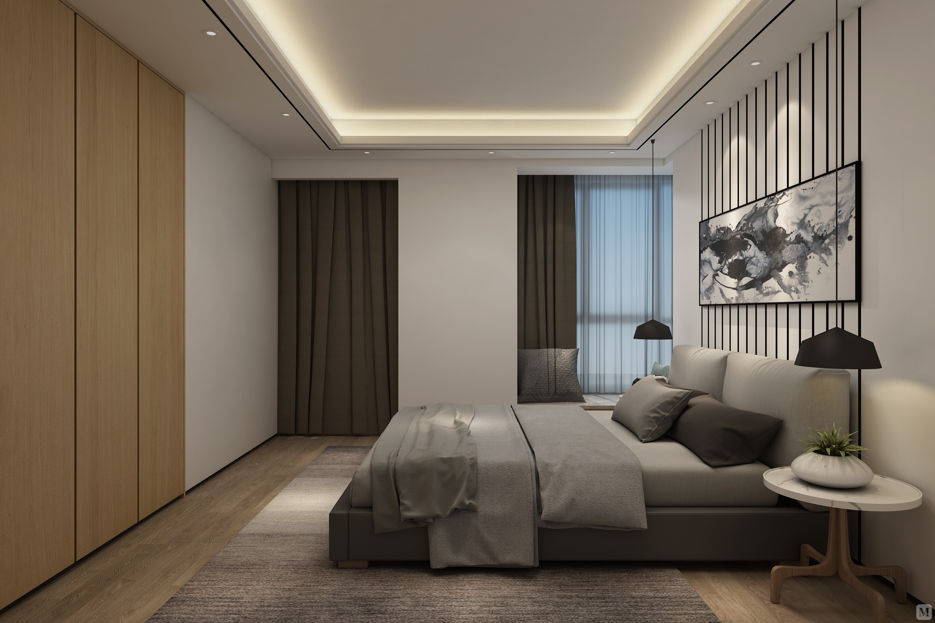 现代简约风格主要表现在空间开敞,内外通透,在空间平面设计中追求不受