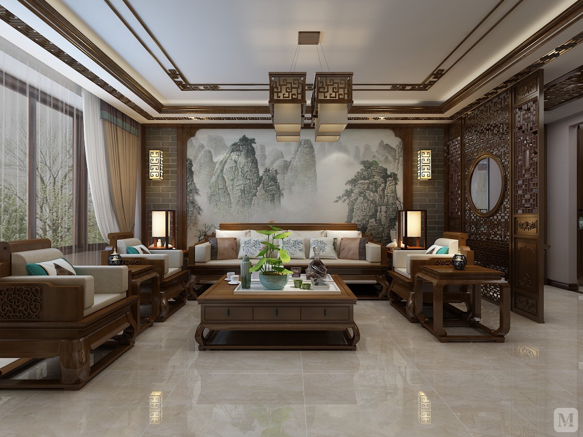 1万136㎡中式四房装修伟东新都204户型中式设计