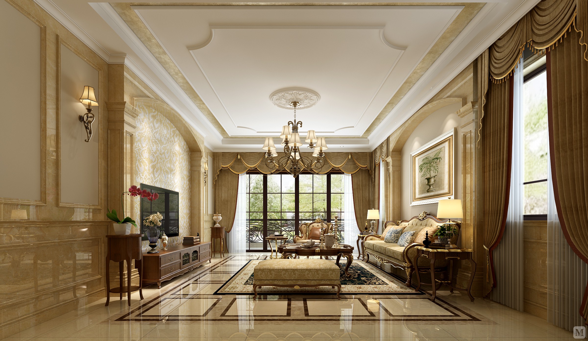 简欧客厅窗帘装修效果图