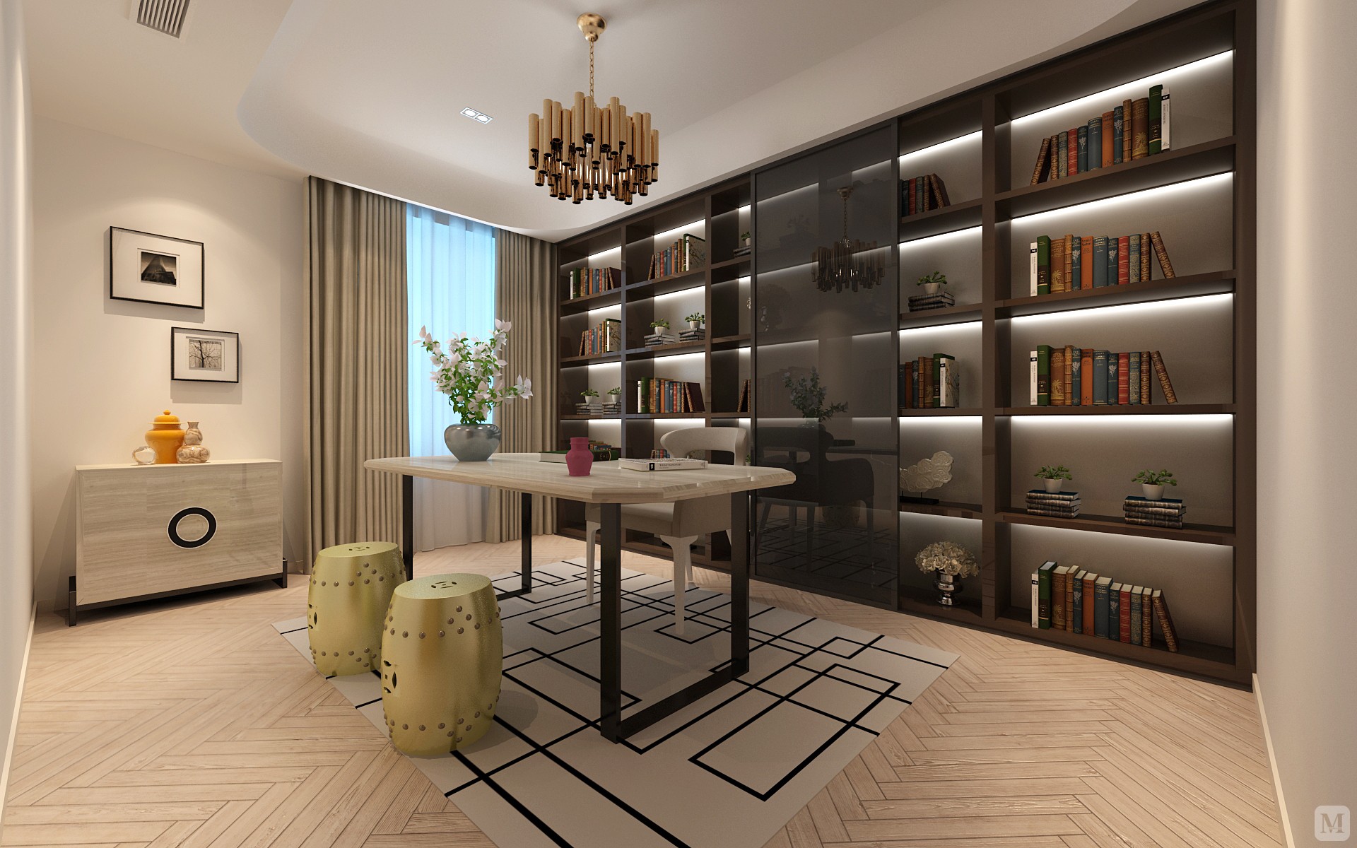 简约书房书柜装修效果图