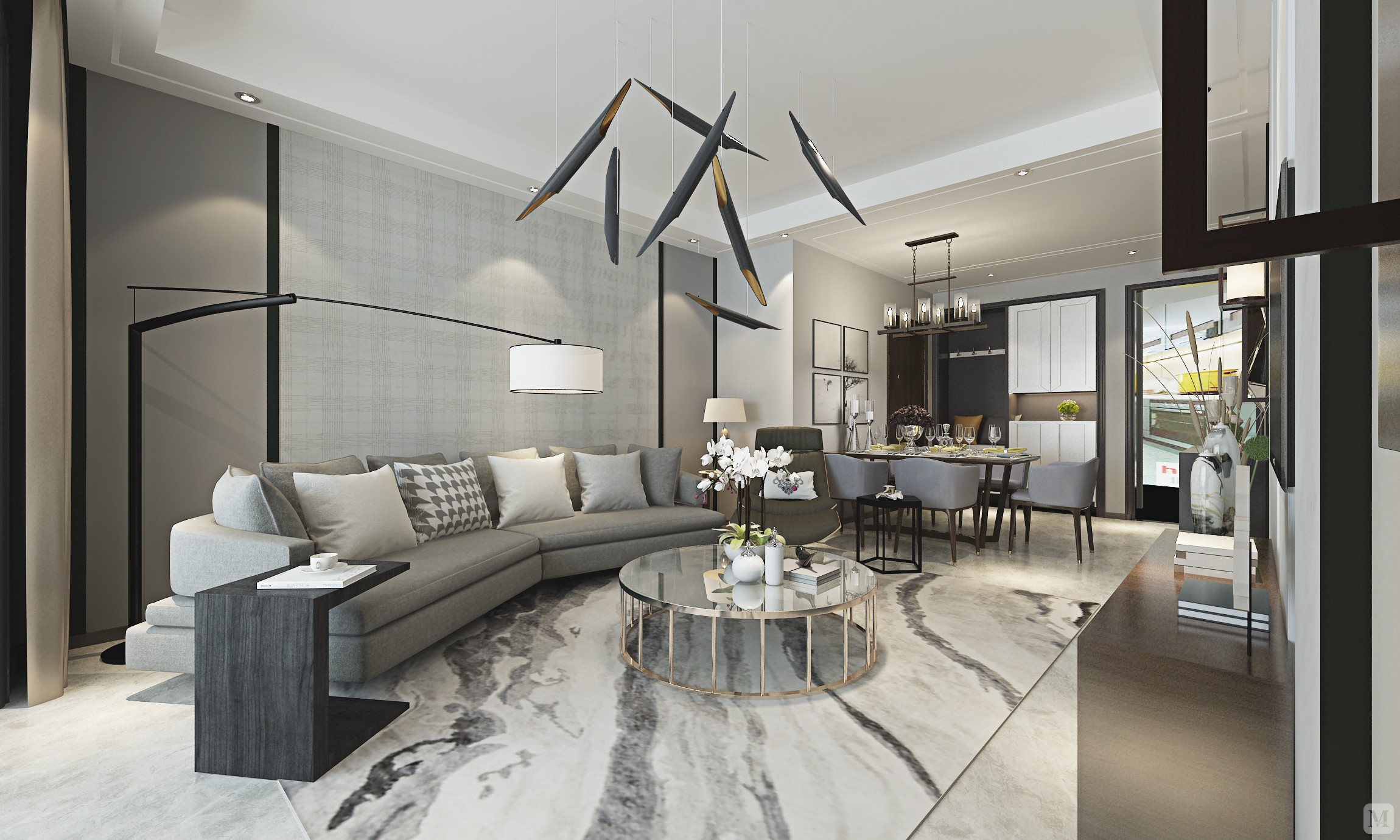 6万130㎡简约三房装修保利海上五月花现代风格130㎡平层