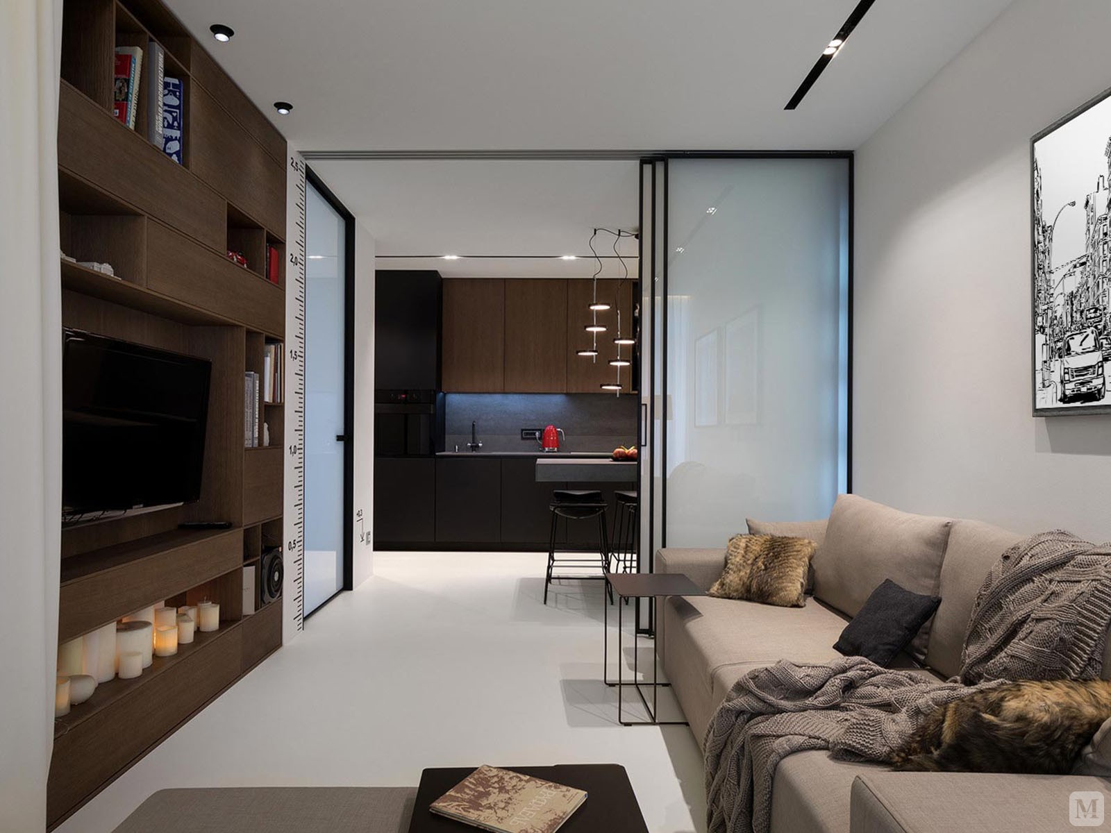 客厅用磨砂玻璃透中有实,实中有透