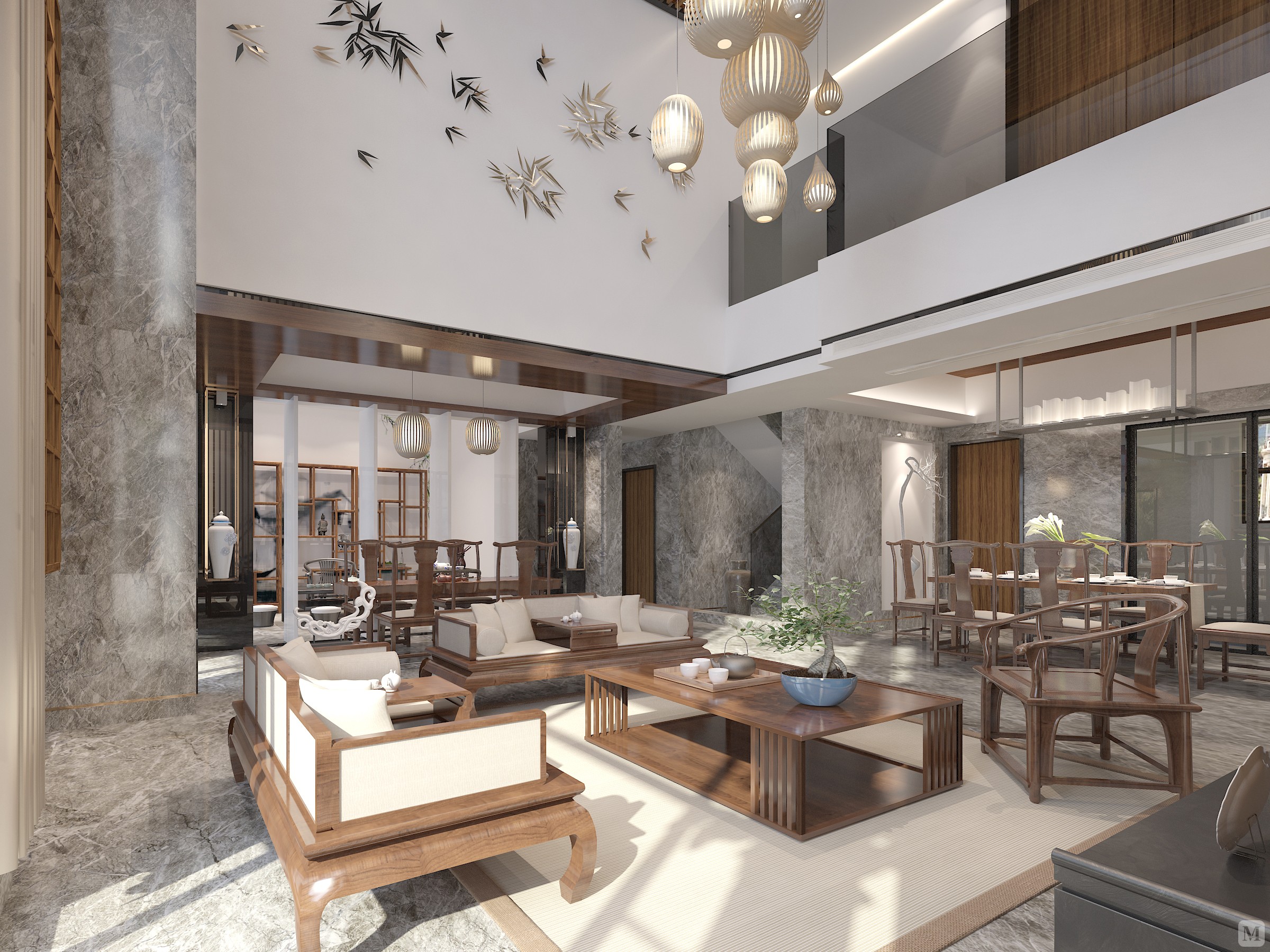 180.0万873㎡中式别墅装修四季新城-红星美凯龙家装效果图