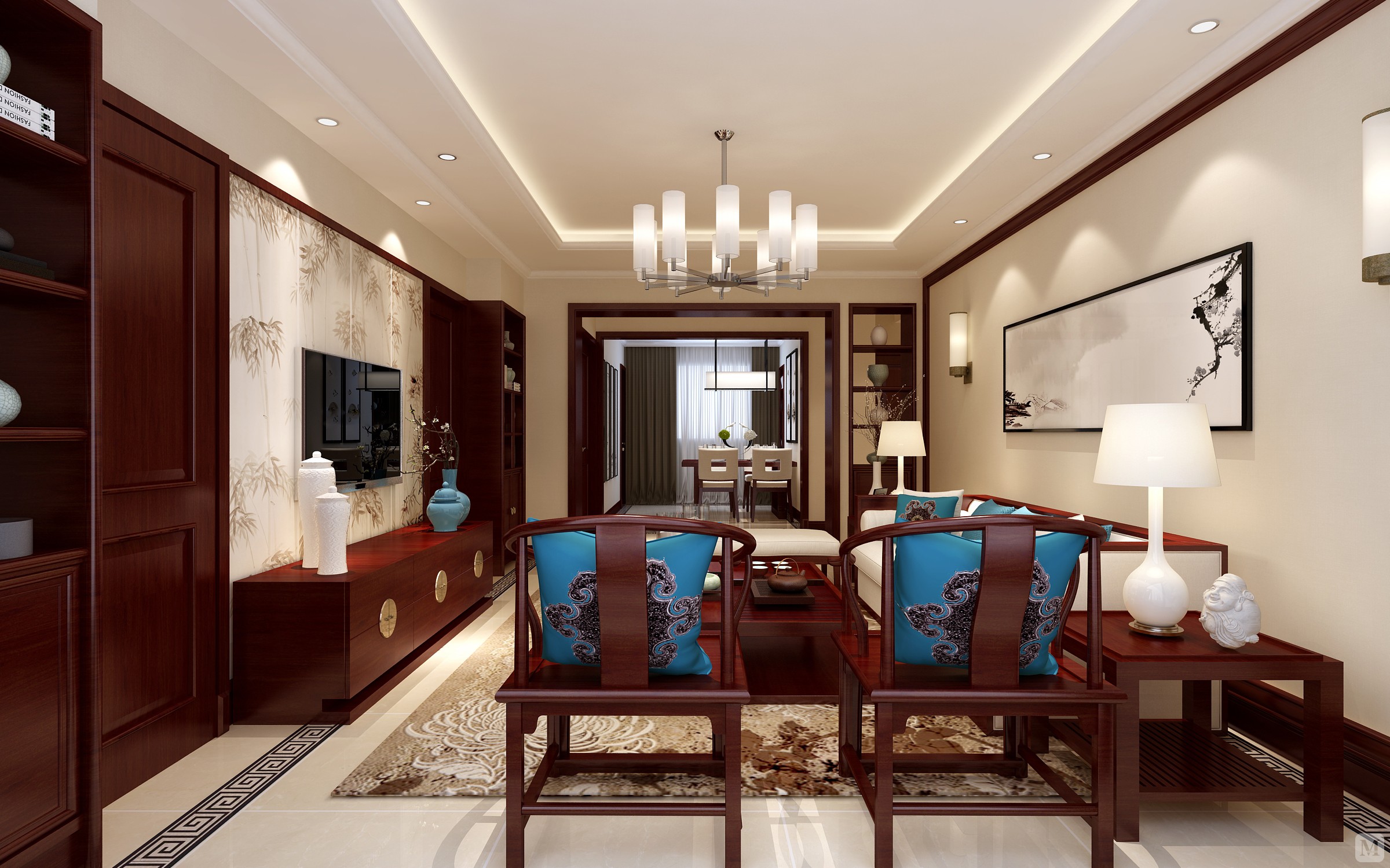 9万140㎡中式四房装修禹州中央海岸中式-红星美凯龙家装效果图