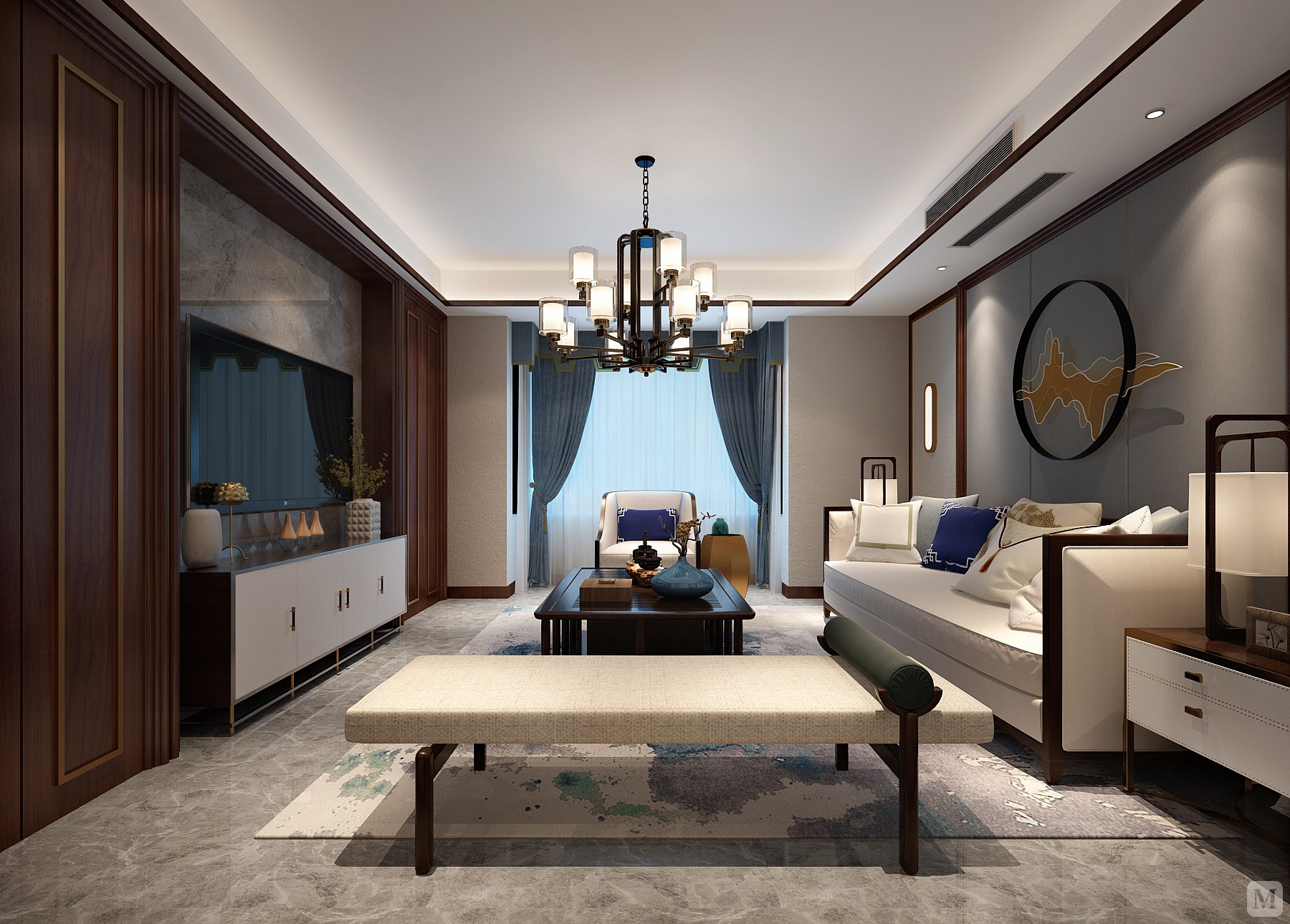 9万140㎡中式三房装修风尚米兰140平方新中式风格