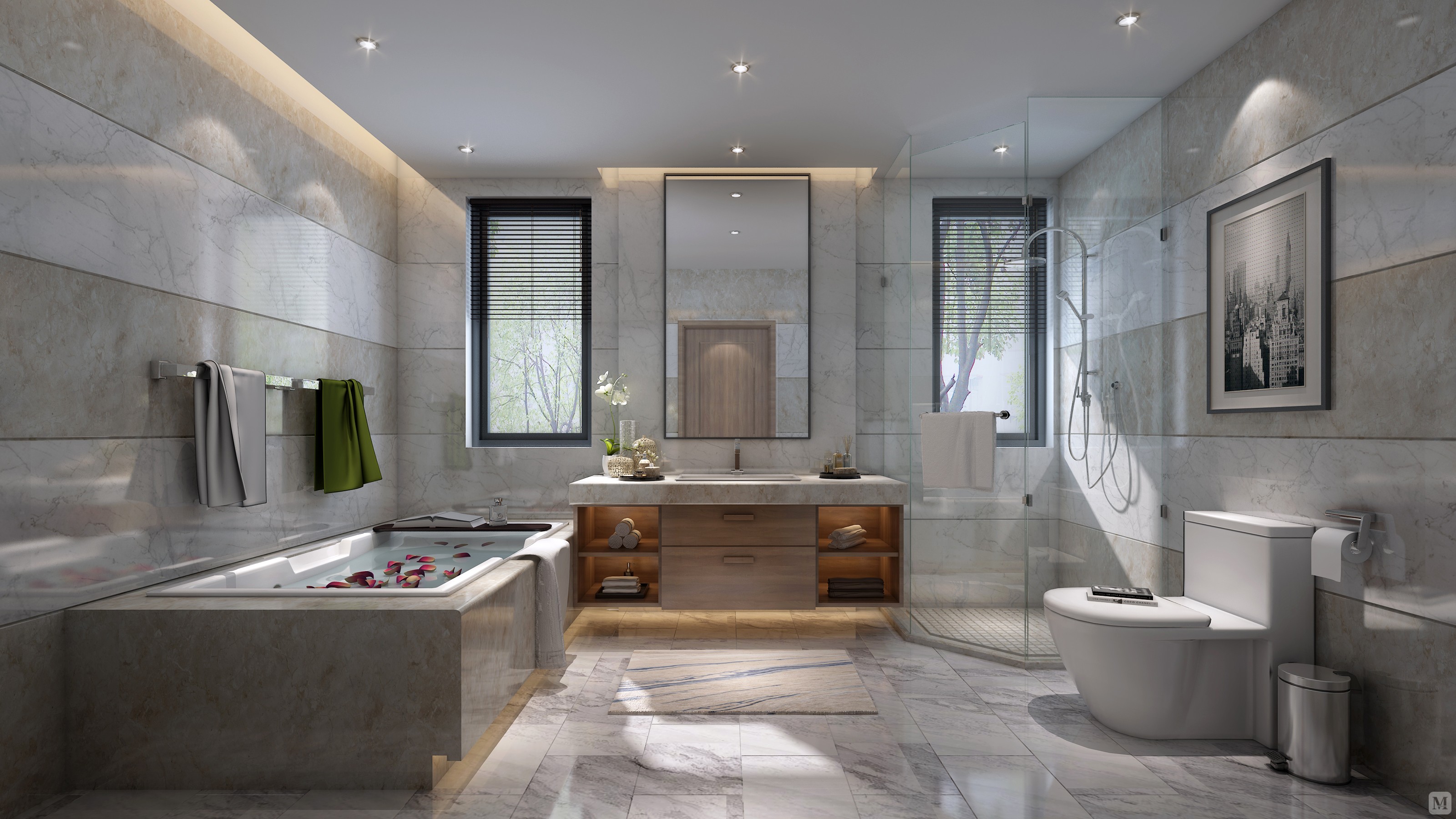 3万200㎡简约别墅装修现代简约-墨白