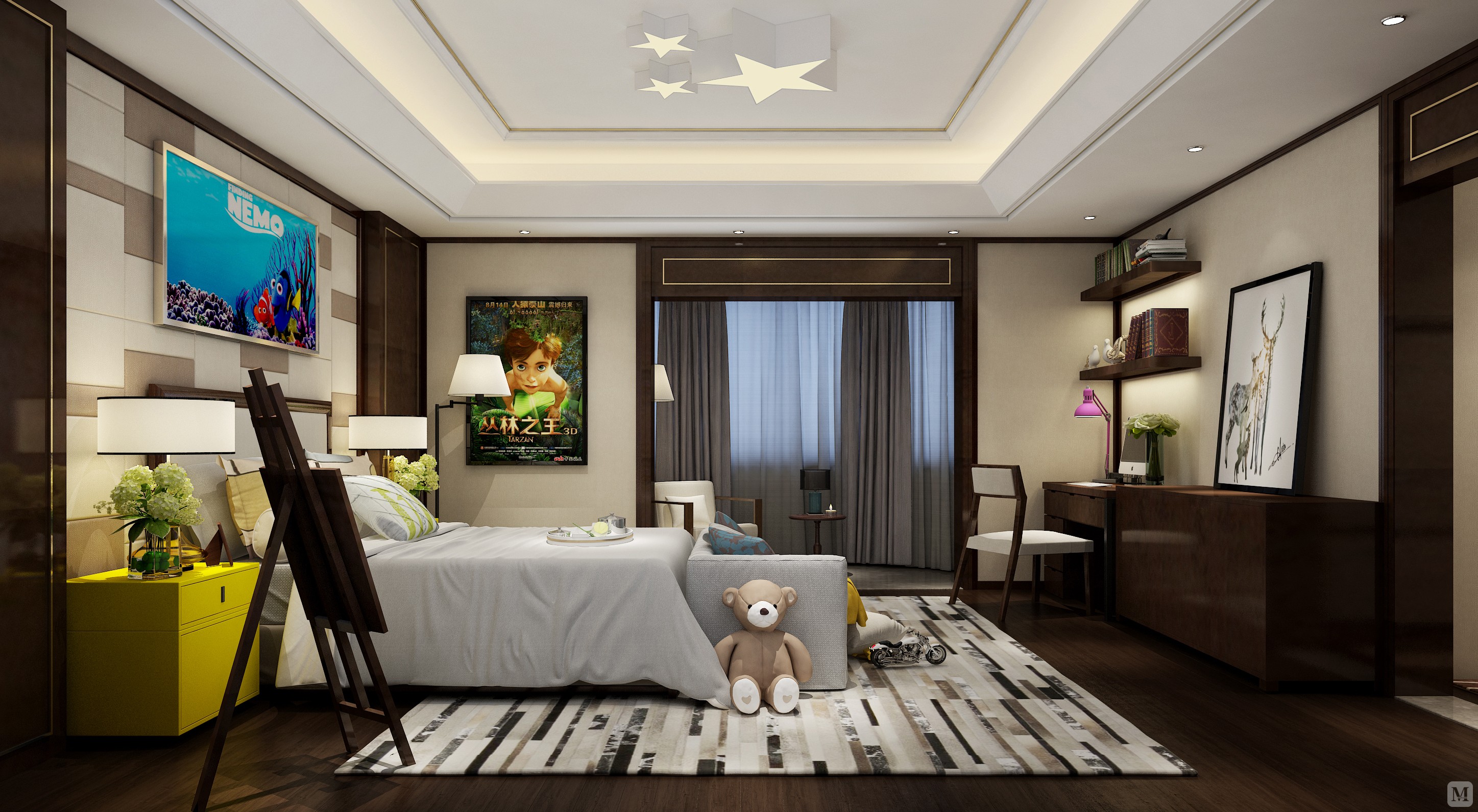 中式儿童房床装修效果图