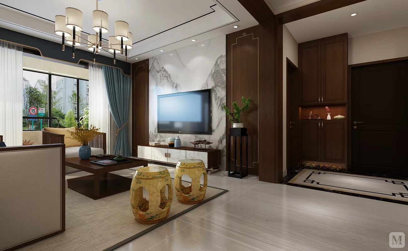 8万135㎡中式三房装修假日雅典城一号楼新中式-红星美凯龙家装效果图