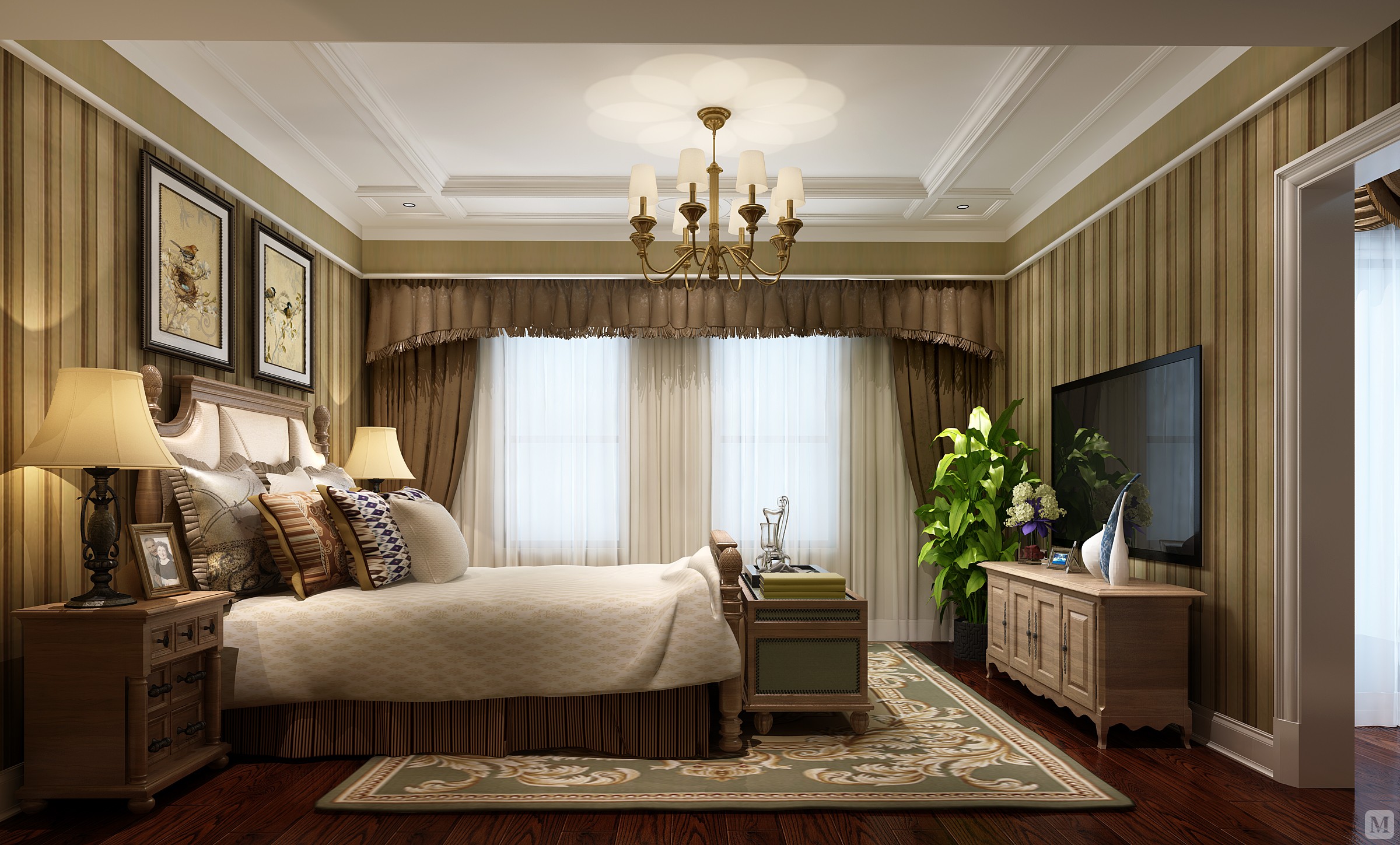 85.6万415㎡美式别墅装修中正公馆新古典风格别墅样板间