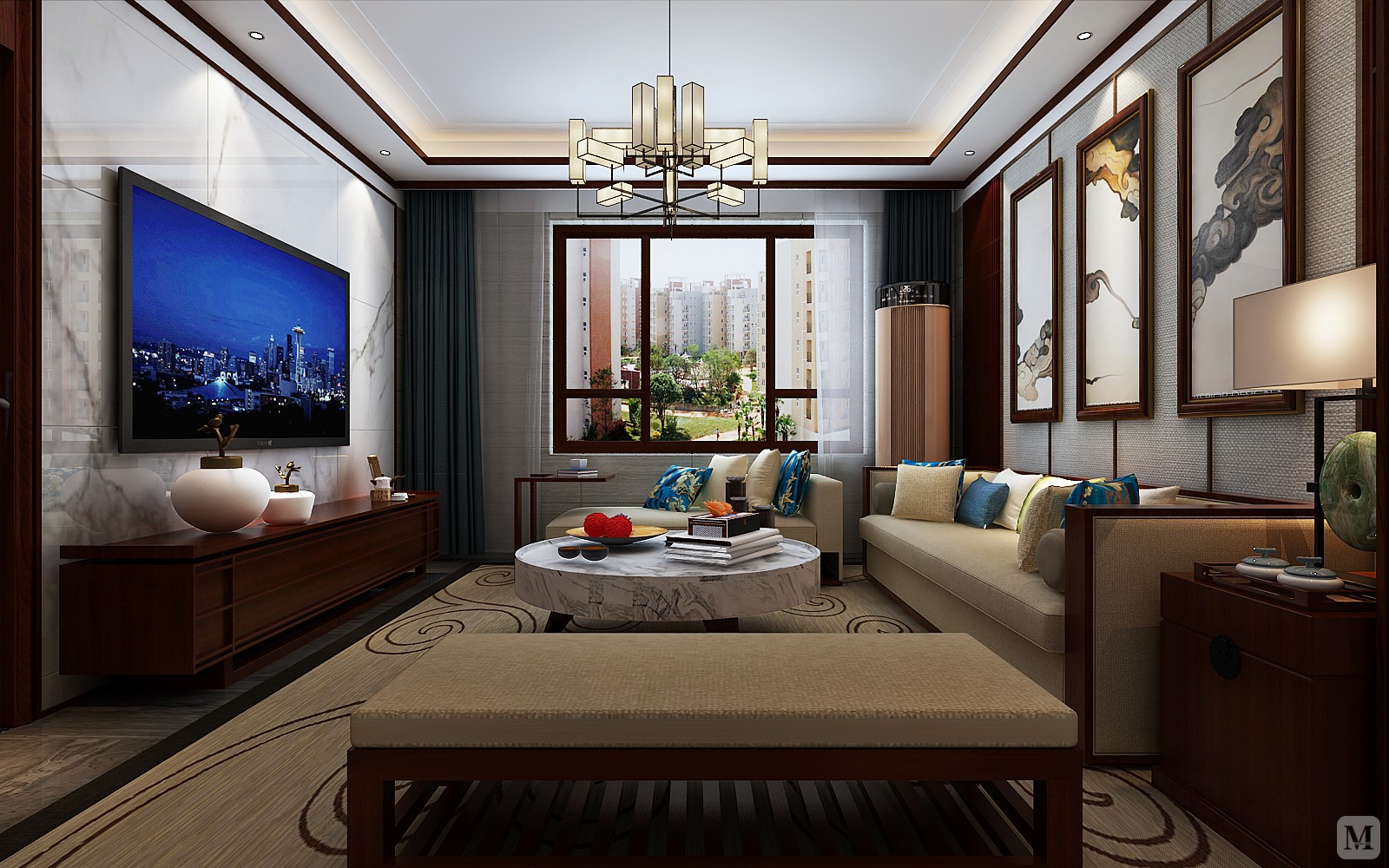 8万120㎡中式三房装修楷-红星美凯龙家装效果图